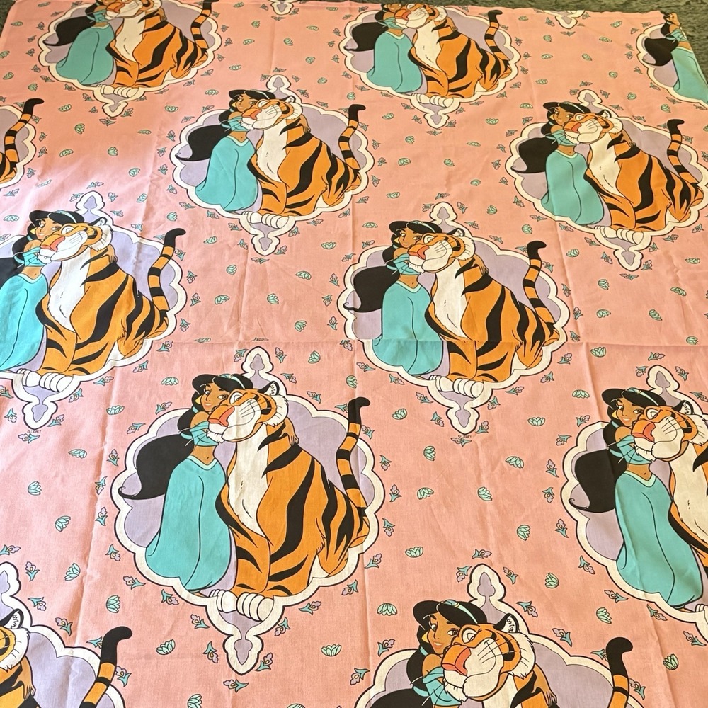 Disney Flat Sheet Jasmine Sheet Aladdin Rajah VTG 90s
